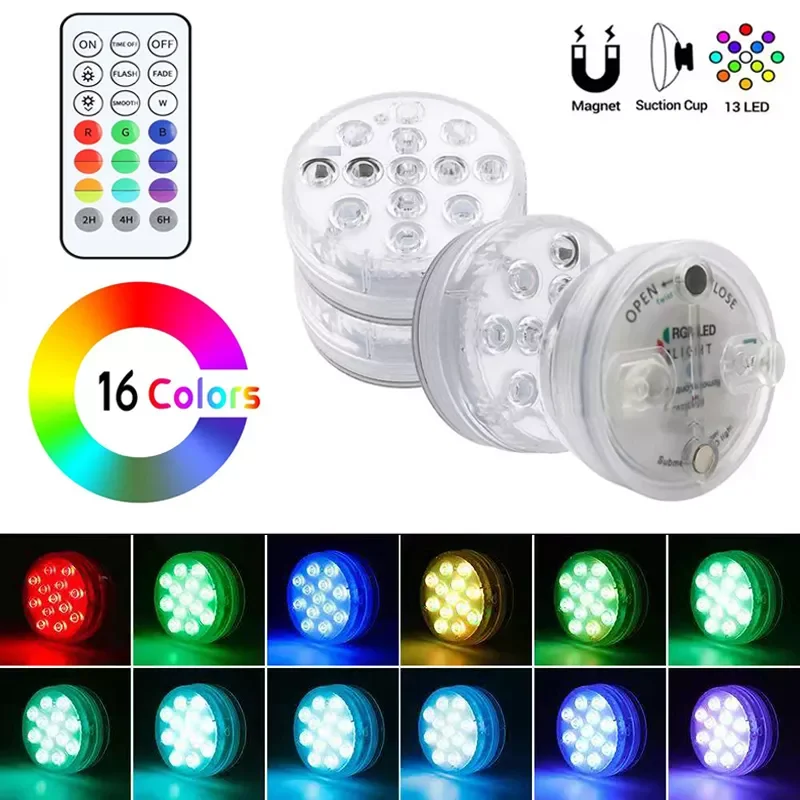 Color 13 Led Swimming Pool Light Submersible Led Lights With Suction Cup For Pond Fountain Vase Garden Underwater Night Lamp