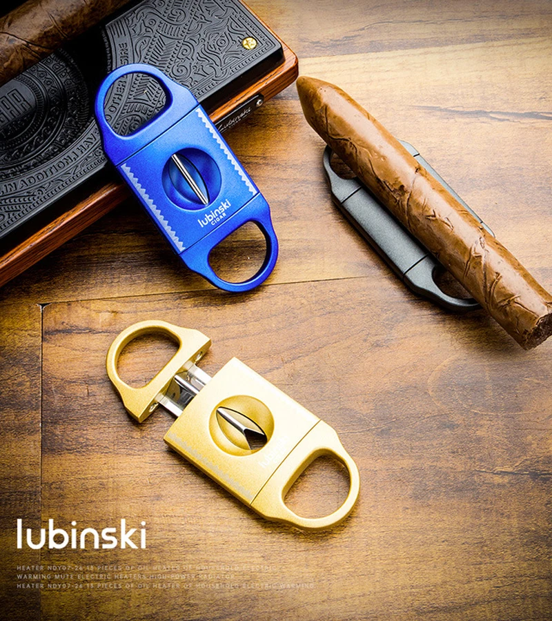

LUBINSKI Unique Zinc Alloy V Shaped Cutter Dual Blades Super Sharp Cigar Cutter Cigar Guillotine Scissors Smoking Gadget