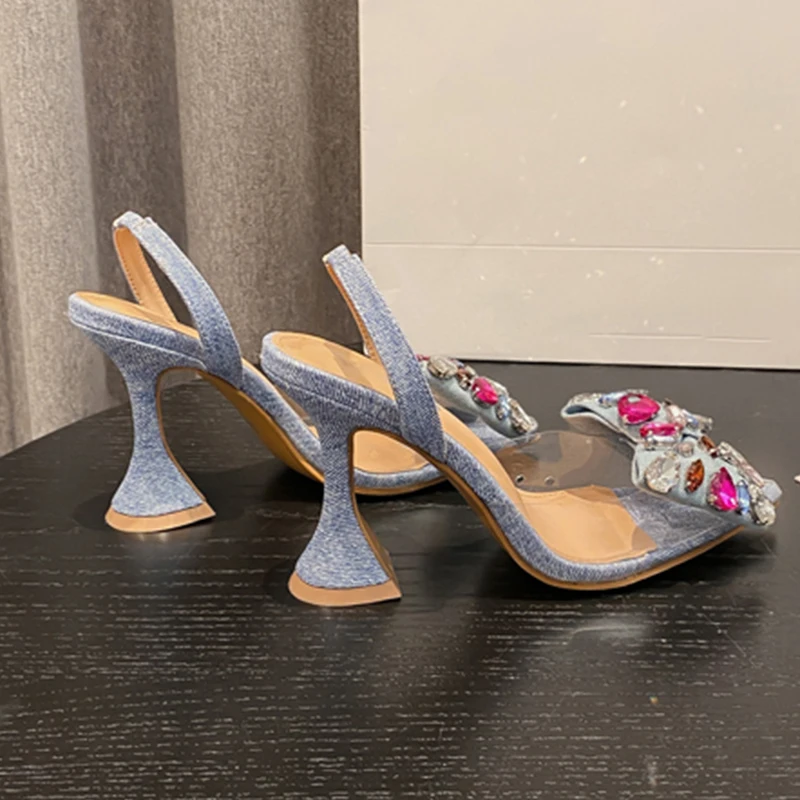 Новинка 2024 модные женские прозрачные сандалии с острым носком на каблуке