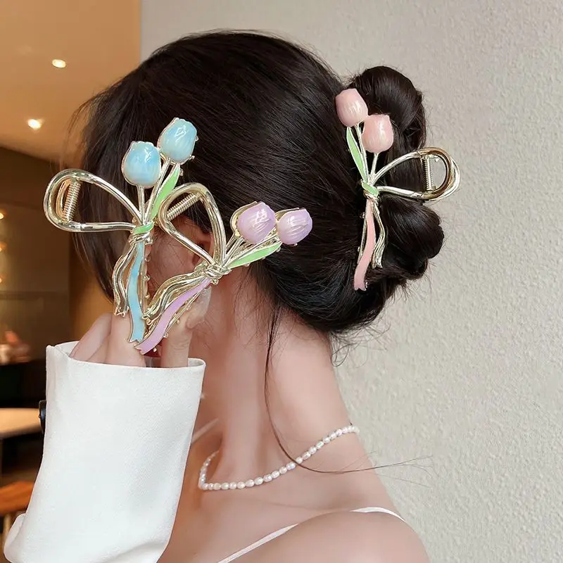 

New Temperament Grab Clip Large High-grade Hairpin Tulip Lily of Valley Sweet Shark Clip Hair Accessories on The Back of Head