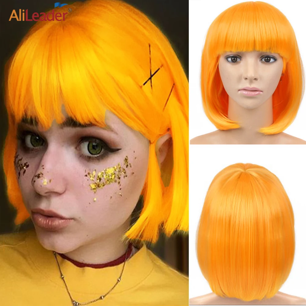 

Alileader Straight Short Bob Wig 12" Fashion Blonde Wigs For Women High Temperature Fibre Synthtic Wig Party Cap Cosplay Wig