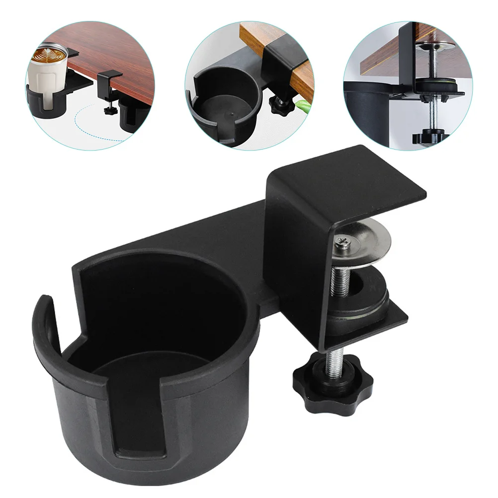 

Clip On Desk Cup Holder Couch Support Side Water Drinking Clamp Rotary Alloy Office Fixer