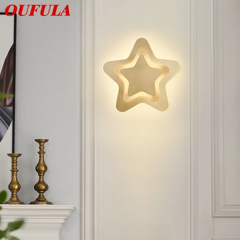 

OUFULA Indoor Brass Star Shapes of Wall Lamp LED 3 Colors Simple Creative Sconce Light for Home Living Room Decor