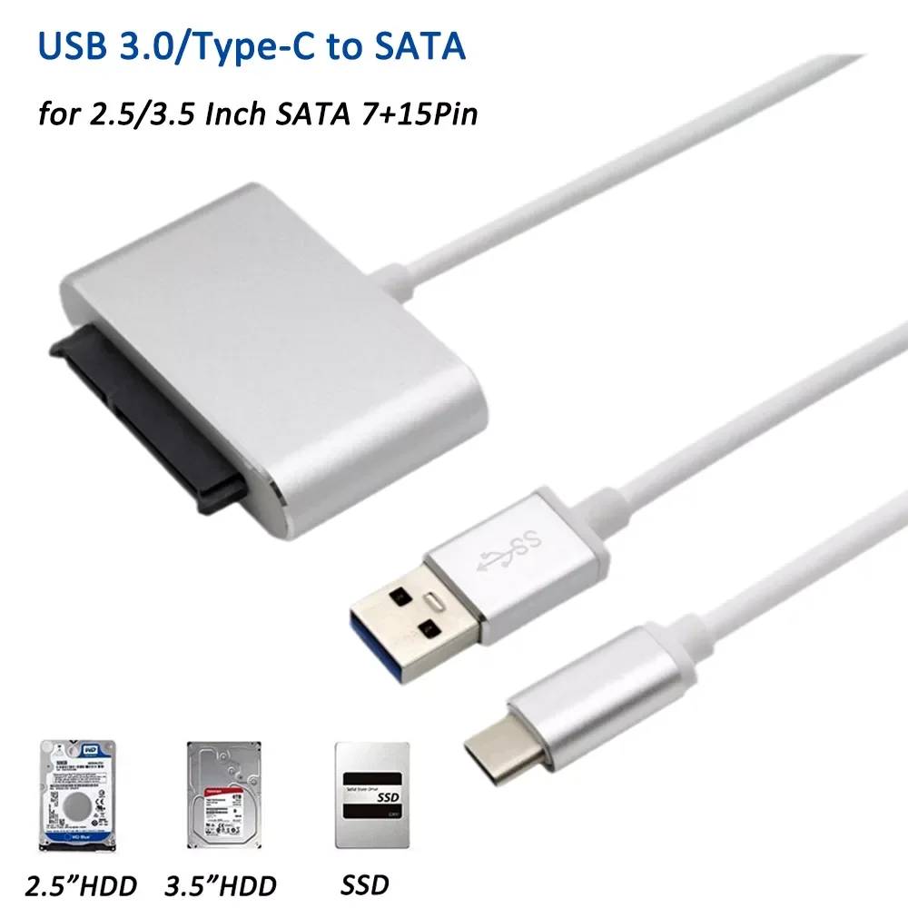 USB 3 to SATA Adapter SATA to Type C Adapter USB SATA Converter Support 2.5 3.5 Inch External HDD SSD for Mackbook Pro Computer