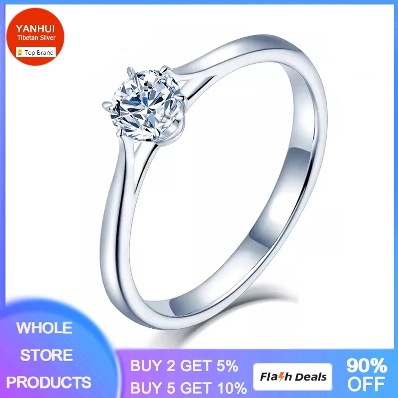 

YANHUI Solitaire 1.0ct Imitation Diamond Ring Proposal Jewelry Engagement Wedding Rings for Women Tibetan Silver Rings