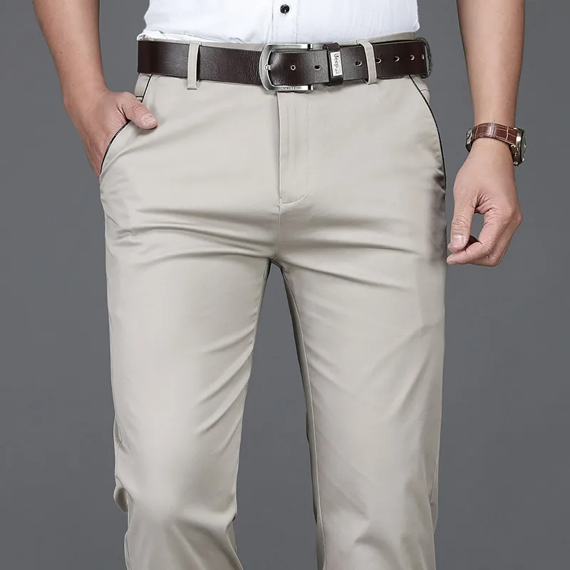 

Classic Style Summer Men's Cotton Straight-leg Thin Casual Pants Business Casual Stretch Brand Trousers Khaki Beige