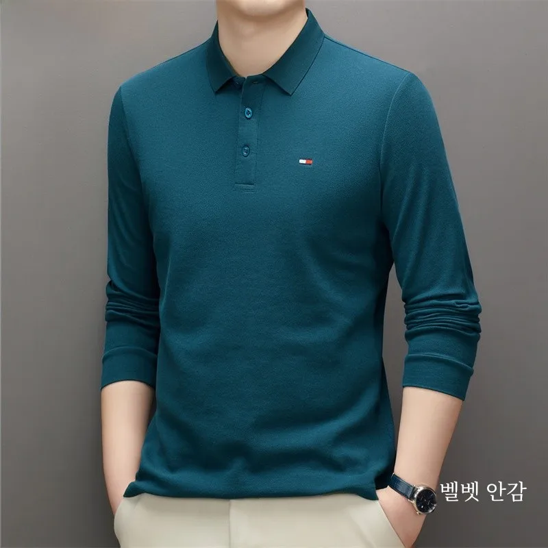 Hengyuanxiang 00% Cotton Long sleeves Shirt Winter Fleece-lined Thickened Middle-Aged Men Lead Polo Warm Top