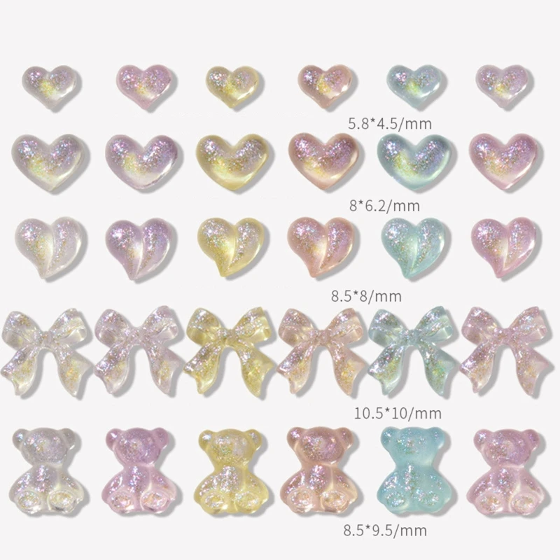 

Heart Bows Nails Rhinestones Bear Decoration Art Gems
