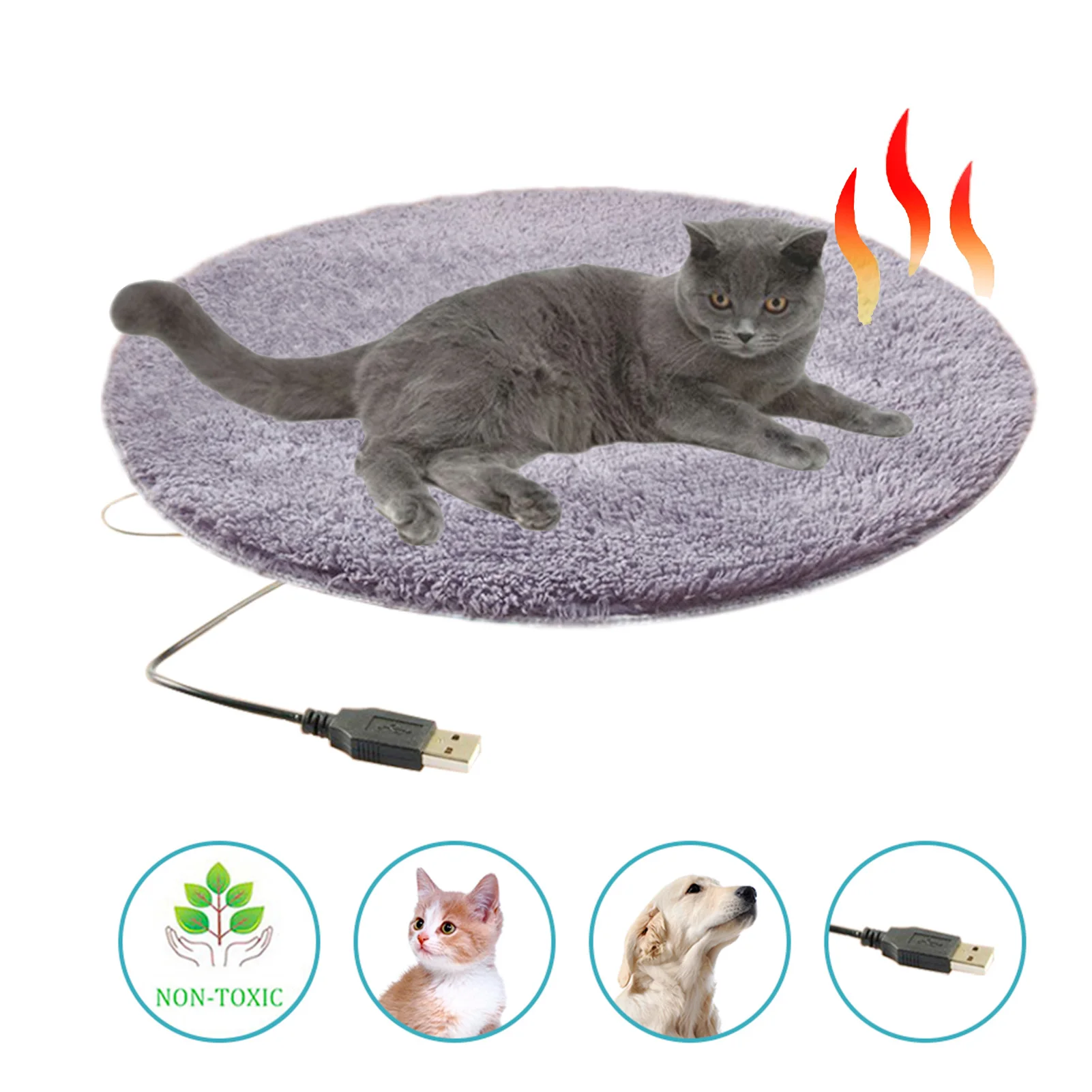 Electric Usb Mat Constant Temperature Pet Bed Blanket Puppy Heater Portable Cat Winter Sleep Roud Cushion Dog Heating Plush Pad