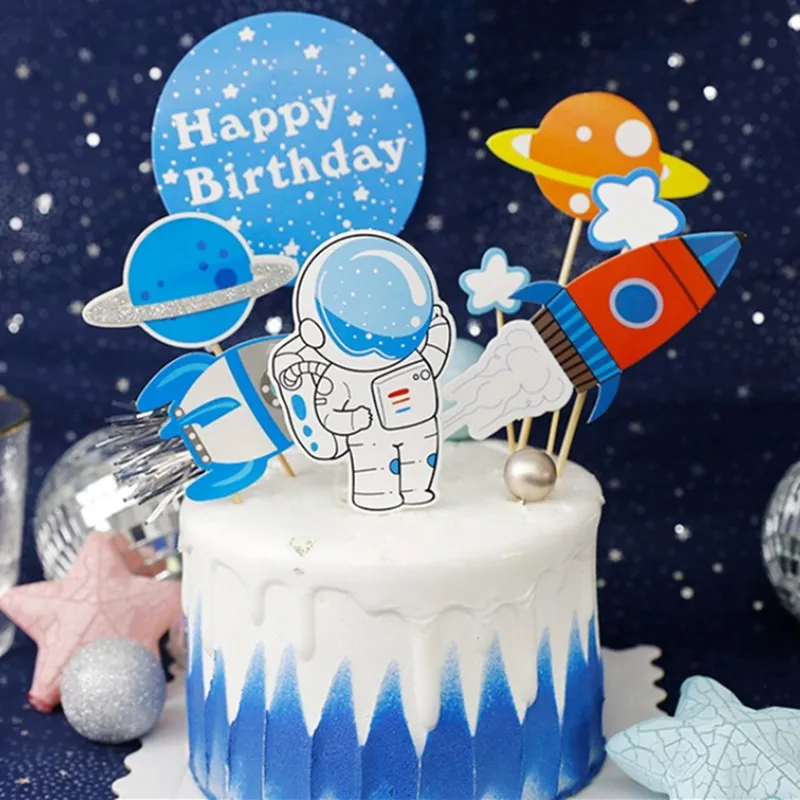

Space Astronaut Theme Happy Birthday Cake Topper For Kids Birthday Cake Decoration