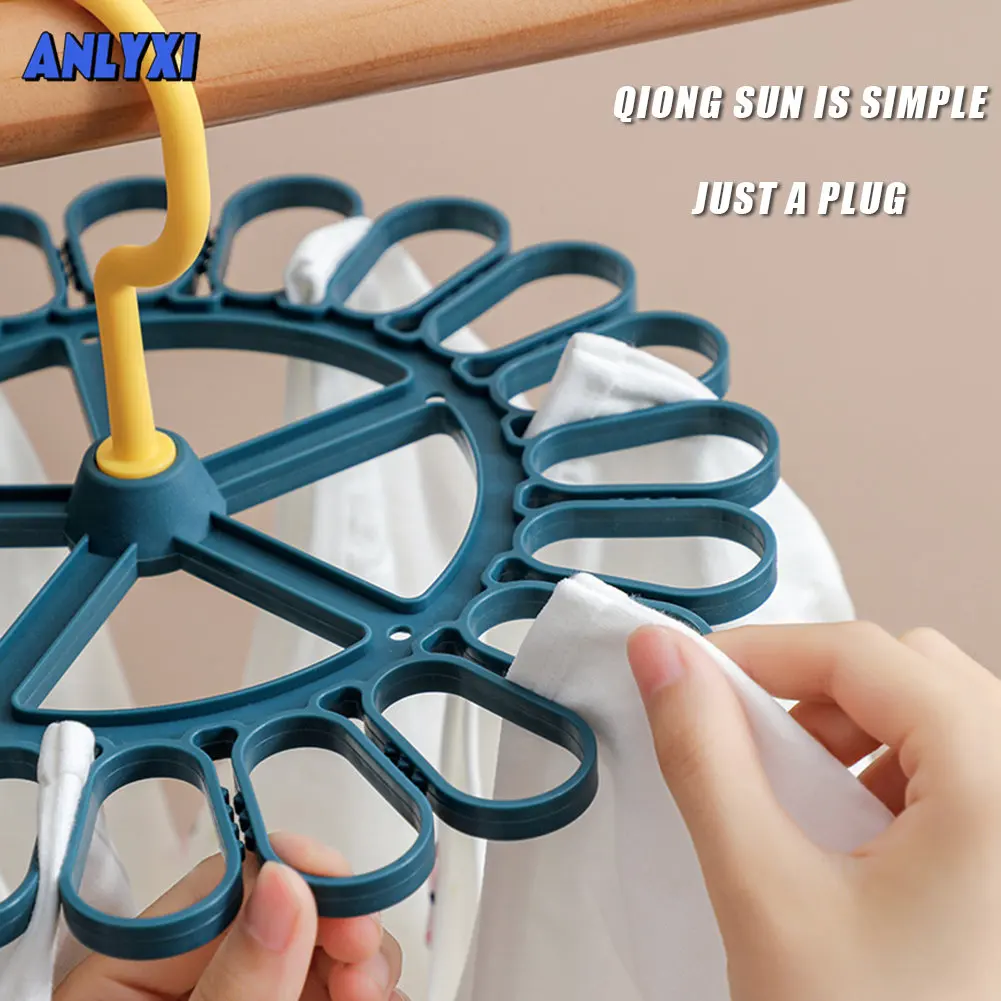 

360° Degree Rotatable Hook Wet Dry Dual Use Hanger Multifunctional Portable Gyro Socks Clip With 20Clips Airer With For Home