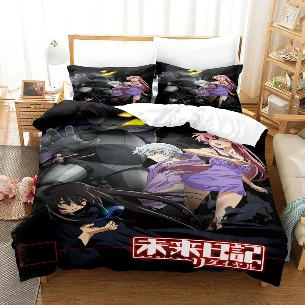 New 3D Printed Anime Bed Sheet Future Diaries Mirai Nikki Bedding Set Single Twin Full Queen King Size Adult Kid Bedroom