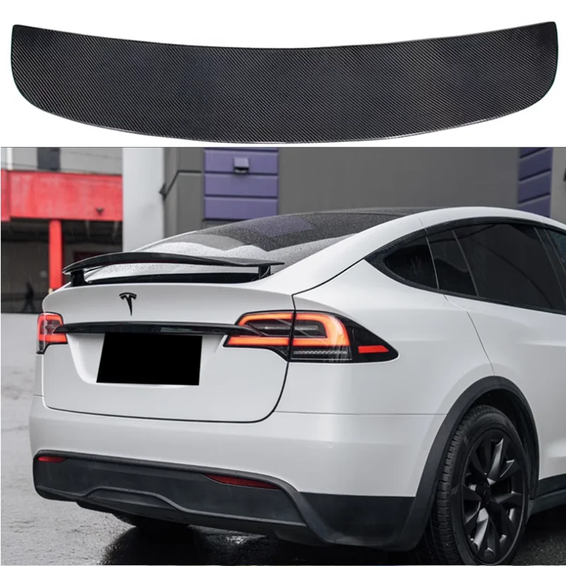 

Fits For Tesla Model X 2016-2023 High Quality Carbon Fiber & Forged Grain Rear Trunk Lip Spoiler Wing