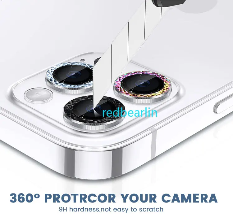 200pcs Diamond Metal Camera Protector for IPhone 14 12 13 Mini Camera Protector Back Camere Len Protection Glass