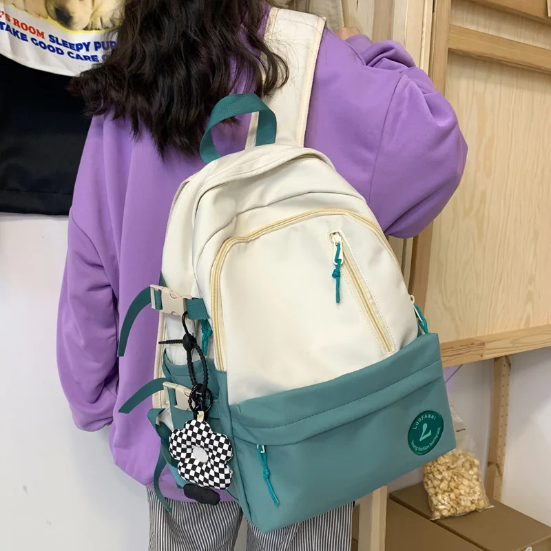 

Fashion Contrast Color Women Backpack Female Vertical Zipper Nylon Travel Bag Preppy Style Schoolbag Girl Laptop Backpack