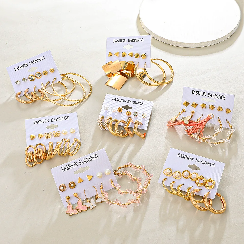 

New Butterfly Pearl Piercings Earring Set Charm Design Hoop Alloy Retro Earrings For Women Accessories 2023 Trend Free Shipping