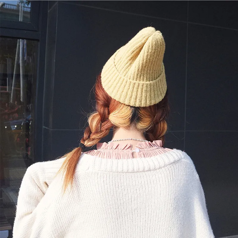 New Candy Colors Winter Hat Nice Women Knitted Hat Warm Soft Trendy Hat Kpop Style Wool Beanie Elegant All-match Hat