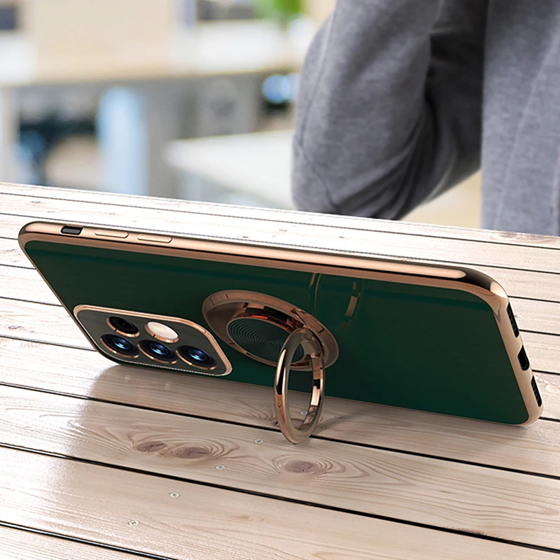 Luxury Soft Silicone Case For Samsung Galaxy S21 FE S22 Ultra S20 S10 Plus A52 A53 Note 20 10 9 Magnetic Cover Ring Holder Stand