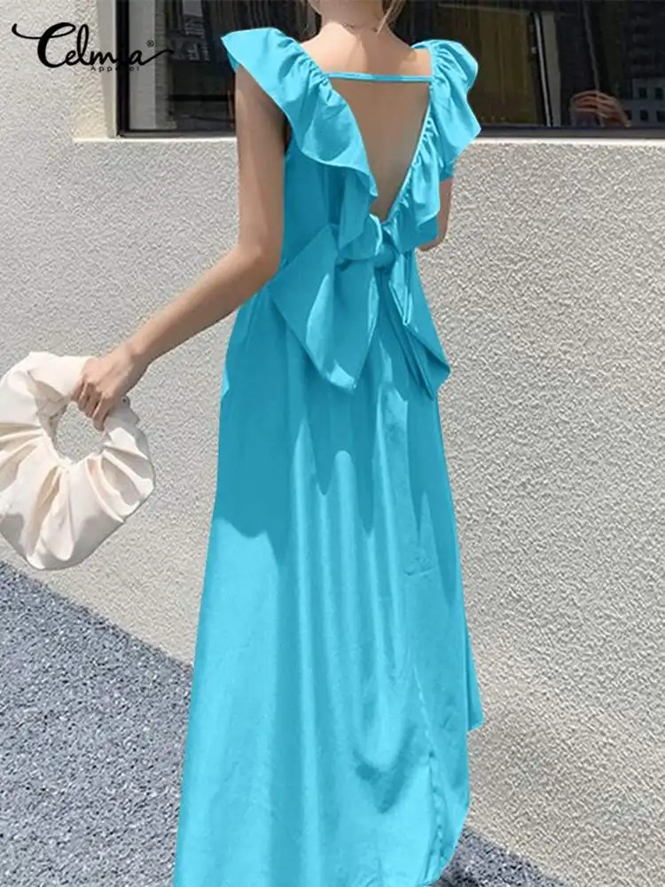 

Элегантный сарафан Celmia без рукавов, пикантное модное женское праздничное платье с открытой спиной, летние платья миди с квадратным вырезом ...