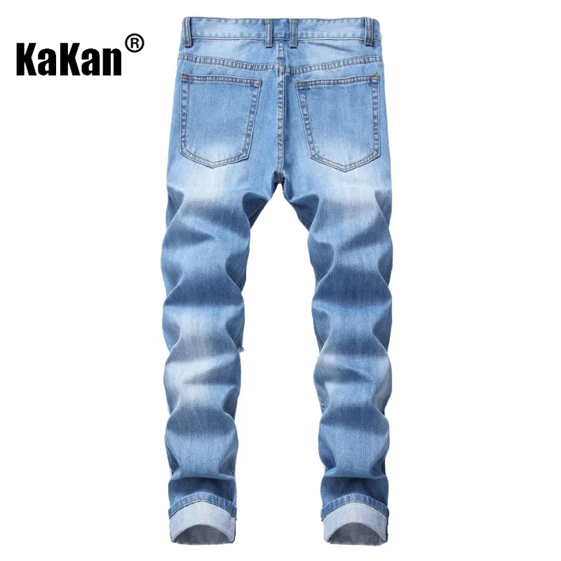 Kakan - New European and American Style Ripped Straight Fit Bulletless Jeans for Men, High Street Tattered Long Jeans K59-1111