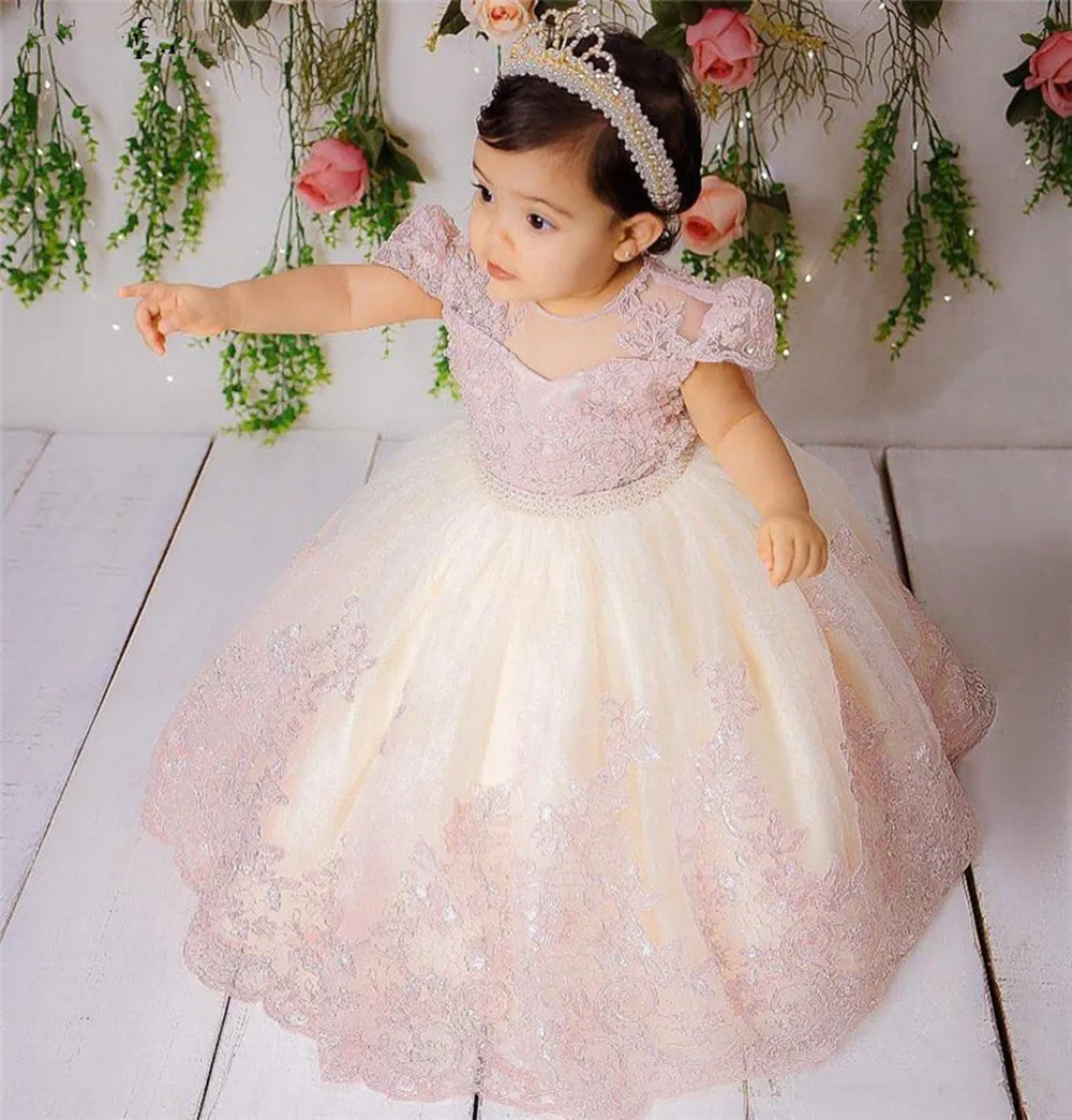 

Flower Girl Dress Kids Pageant Birthday Formal Party Lace Long Dress Bowknot First Communion Dress Prom Gown 2-14Y