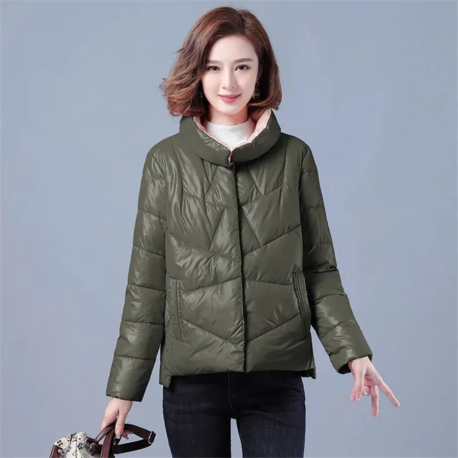 Glossy Fall Winter Cotton Padded  Warm Jackets Women Thick Parkas Oversized 3XL Casual Loose Overcoat Basic Solid Outwear Top