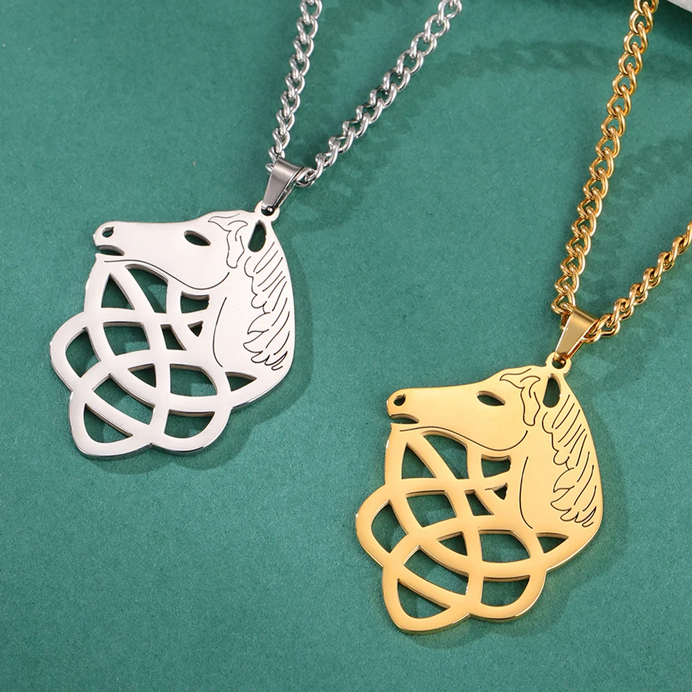 Длинное ожерелье Dawapara Triquetra с имитацией лошадиной головы кельтика троица узел