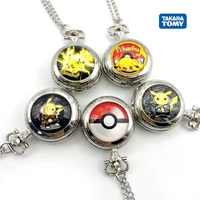 pokemon anime quartz pocket watches classic catoon figures pikachu kawaii retro necklace pendant clock toys kids birthday gifts