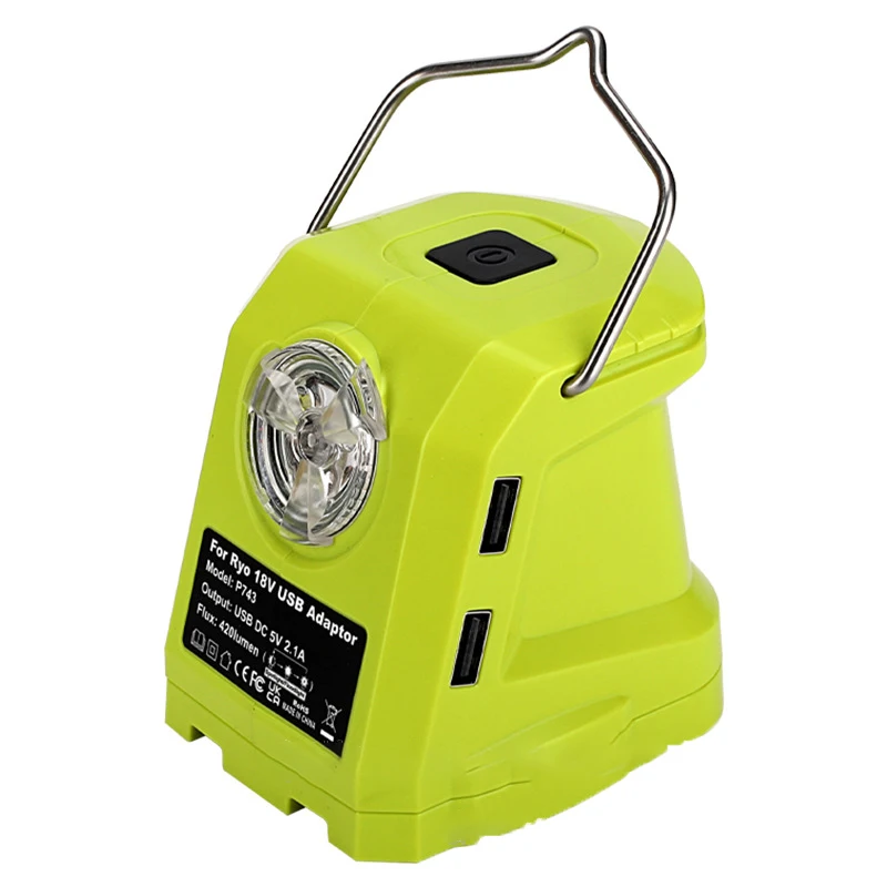 

Двойной USB-адаптер для аккумулятора Ryobi 18 в P108 P109, портативный источник питания с 420 лм, фотовспышка для кемпинга на открытом воздухе
