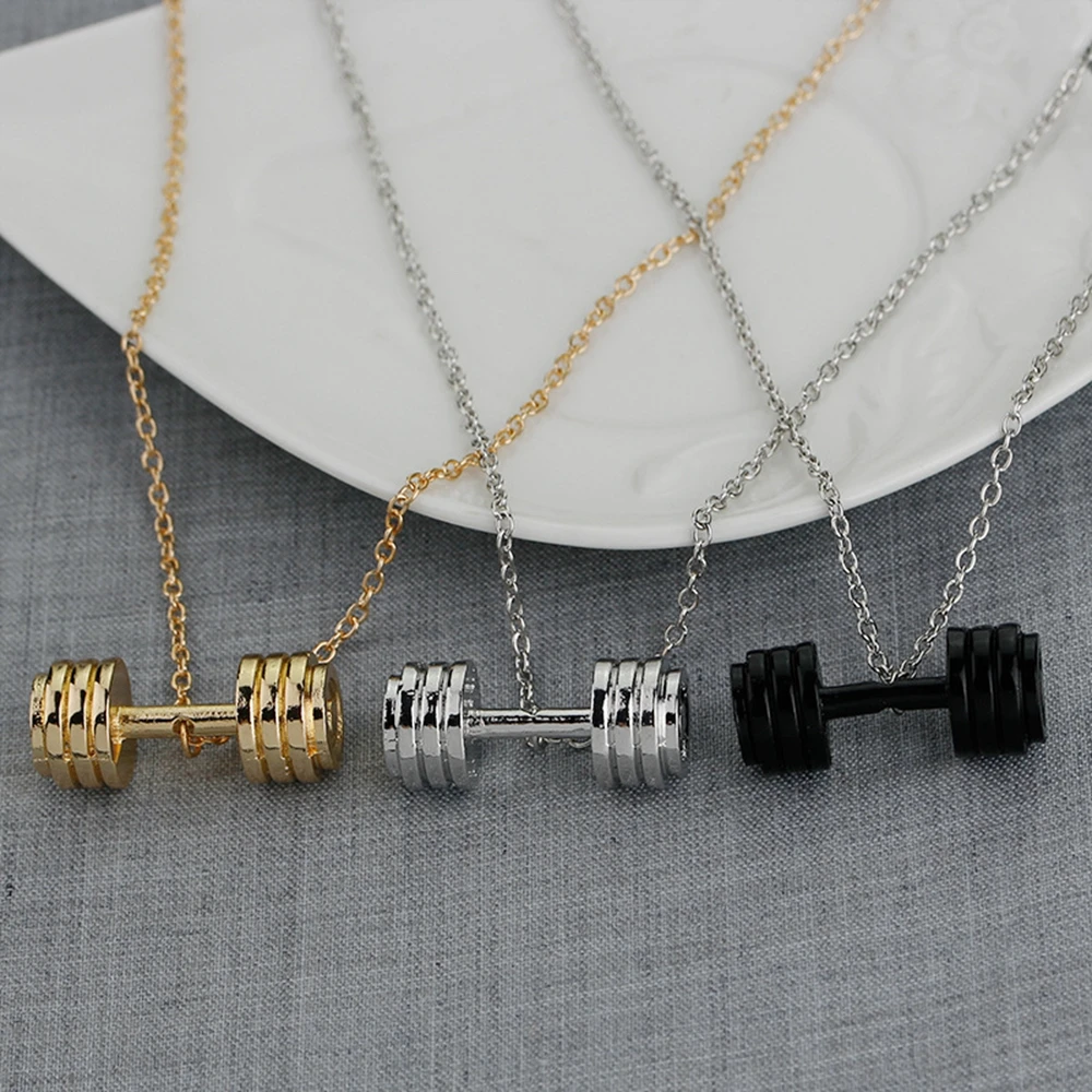 

2023 New Arrival Creative Simple Sports Fitness Dumbbell Necklace Fashion Barbell Couple Pendant Wholesale
