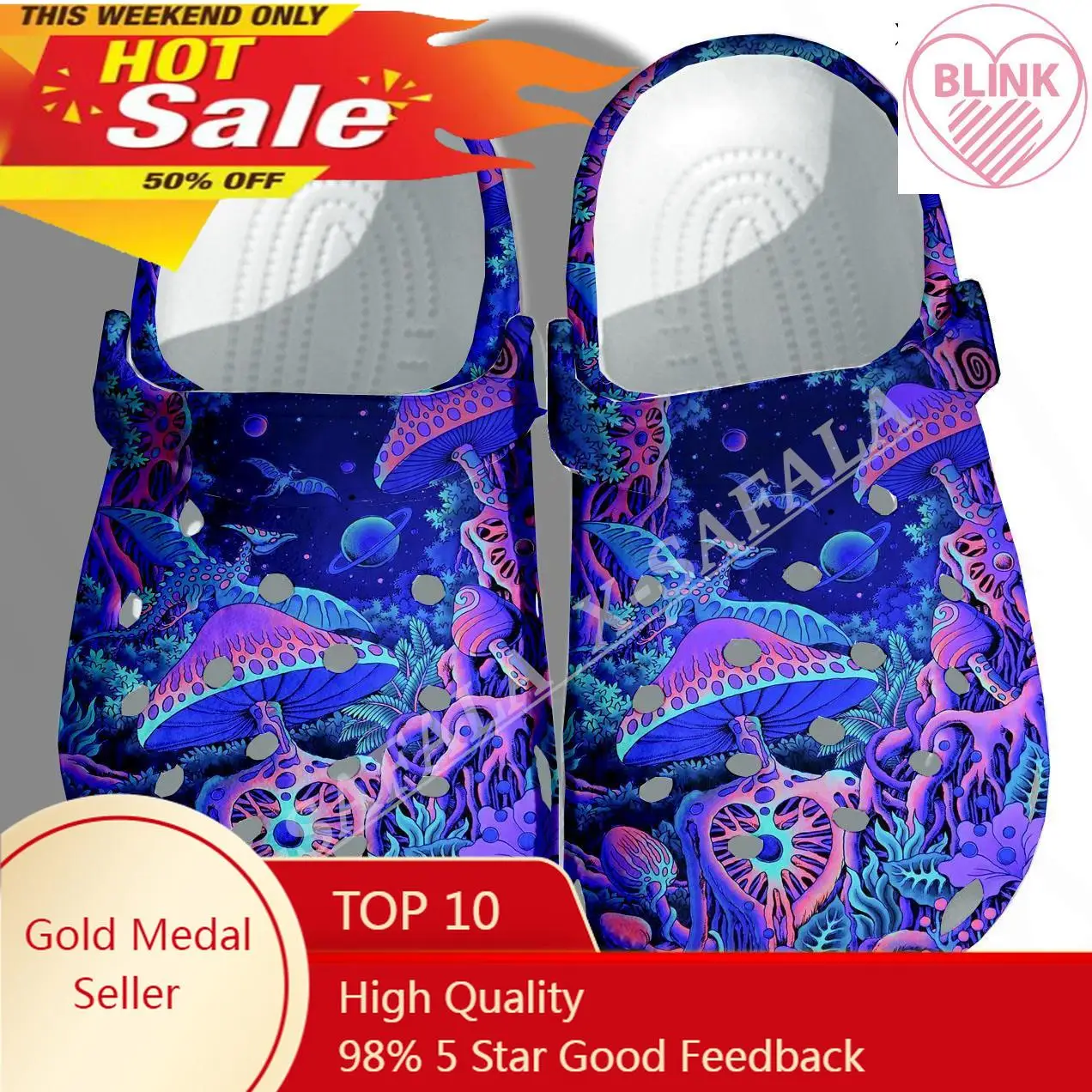 

Trippy Psychedelic Mushroom Fungus 3D Print Men Female Classic Beach Clog Slipper Shoes Medical EVA Customizable With Charms 12
