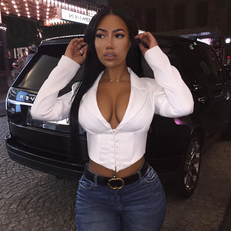 

Женский Модный укороченный топ с запахом, сексуальная Осенняя туника с глубоким V-образным вырезом, Базовая футболка с длинным рукавом, Повс...