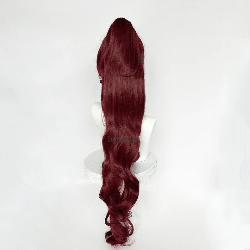 Парик для косплея принцессы Мегары WY длинный хвост на клипсе темно-винно-красный