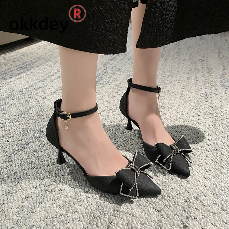 

2023 New Pointy Rhinester Bow Women's High Heel Sandals Fashion Temperament Women's Stiletto Party Sandals