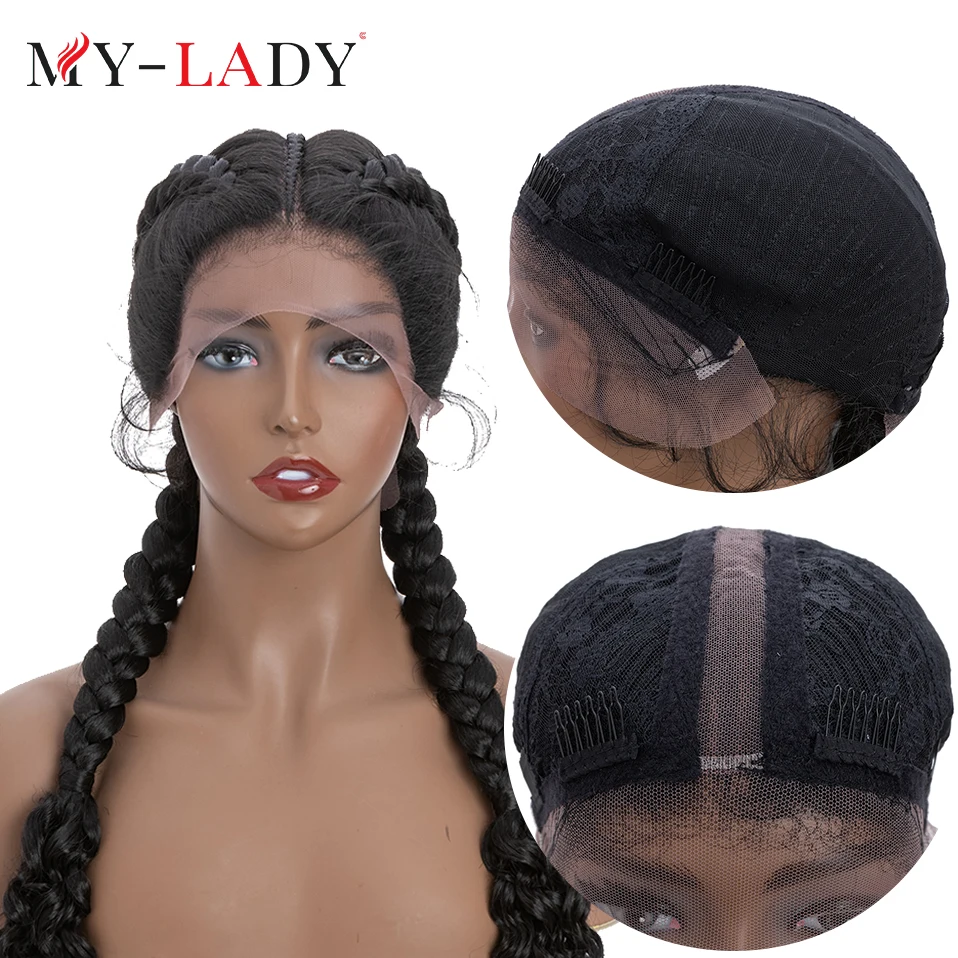My-Lady Synthetic 29inch Jumbo Braids Wigs With Baby Hair Long Black For African Woman Lace Front Wig Frontal Braid Female Hair