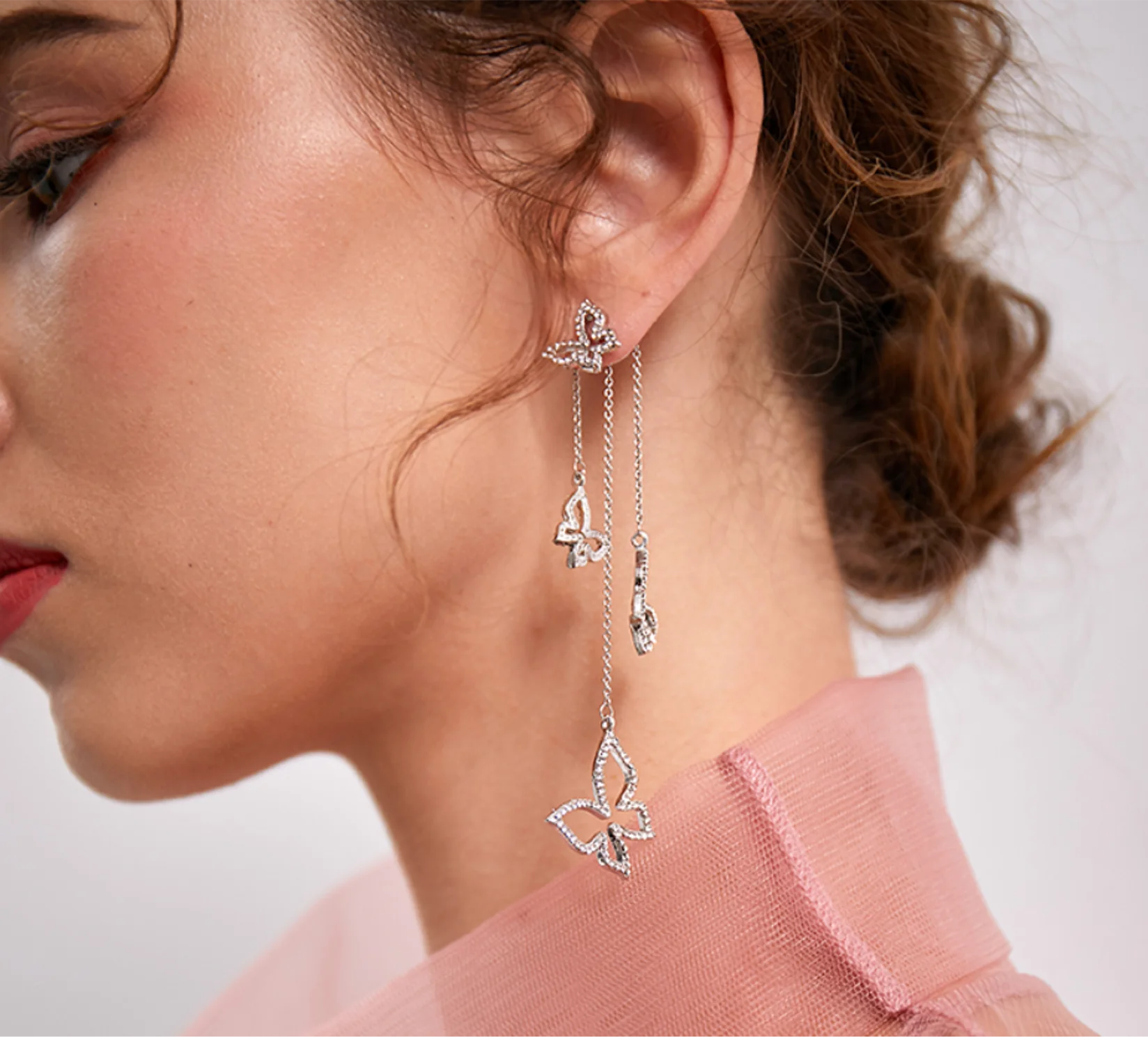 

2023 new 925 silver needle butterfly asymmetric tassel retro simple Earrings for women Fashion Jewelry