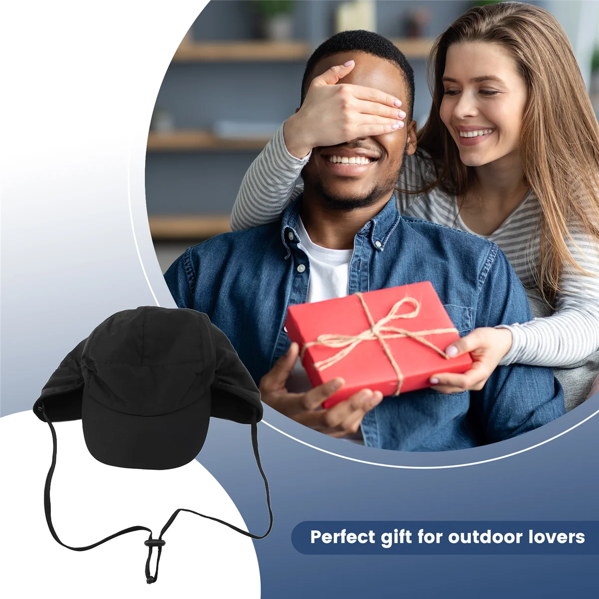 Waterproof Winter Hats Warm Polyester Lined Earflaps Baseball Cap Black