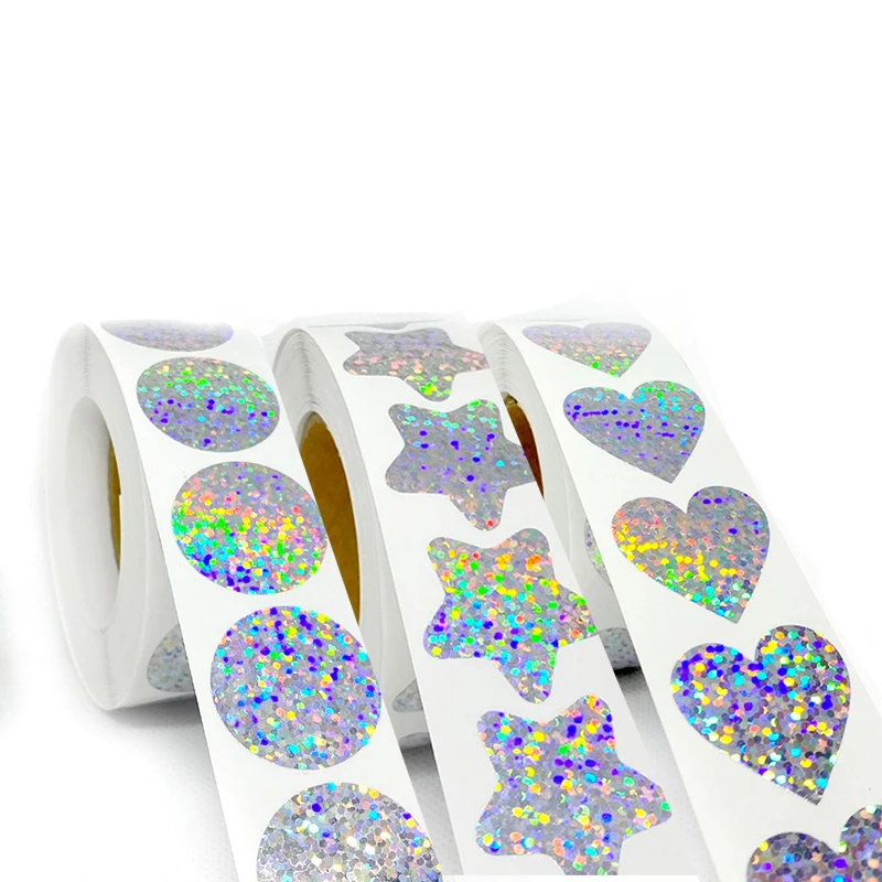 

100-500pcs Laser Love Heart Stars Round Stickers Exquisite DIY Handmade Wedding Birthday Party Decoration Sealing Label Sticker