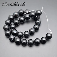 14mm natural stone black banded agates smooth round loose beads for jewelry making supplier 5strandlot