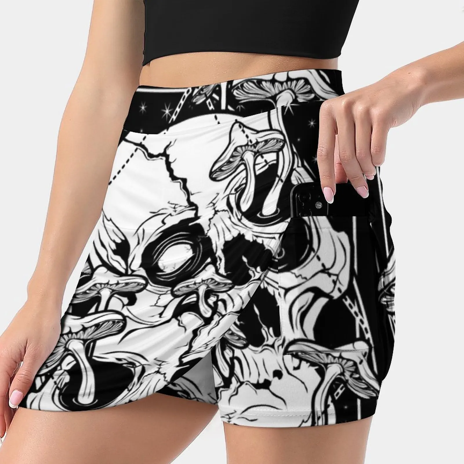 

Женская юбка-мини с карманами, черная трапециевидная юбка с карманами