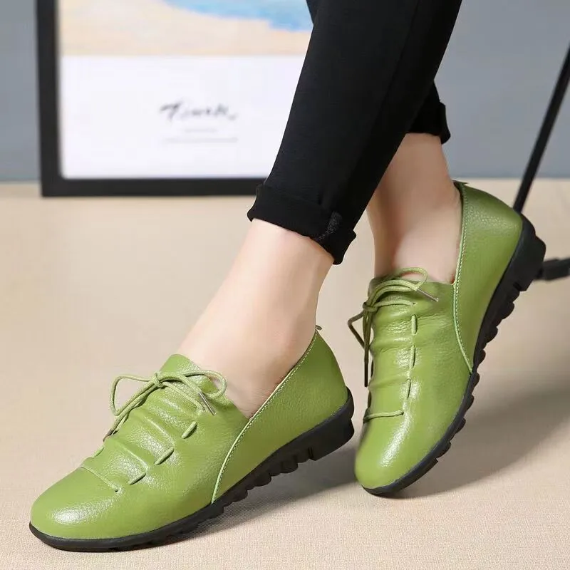 

New Moccasins Women Flats 2022 Spring Autumn Loafers Genuine Leather Female Shoes Slip On Ballet Bowtie Size 35-41