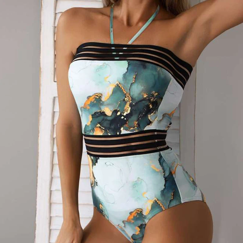 

Women's One-Piece Swimsuit 2022 Summer New Printed Bikini One-Piece Beach wimsuit Sexy Solid Color Fashionable Women's Swimsuit