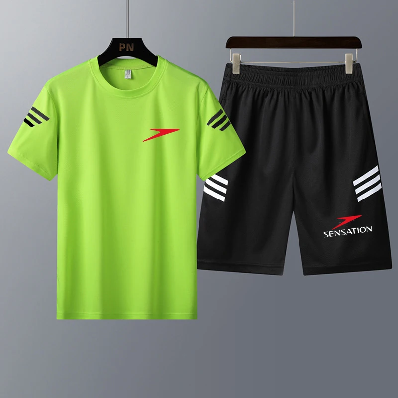 

Summer new men's short-sleeved suit ultra-thin breathable round neck T-shirt casual sports shorts two-piece fitness jogging suit