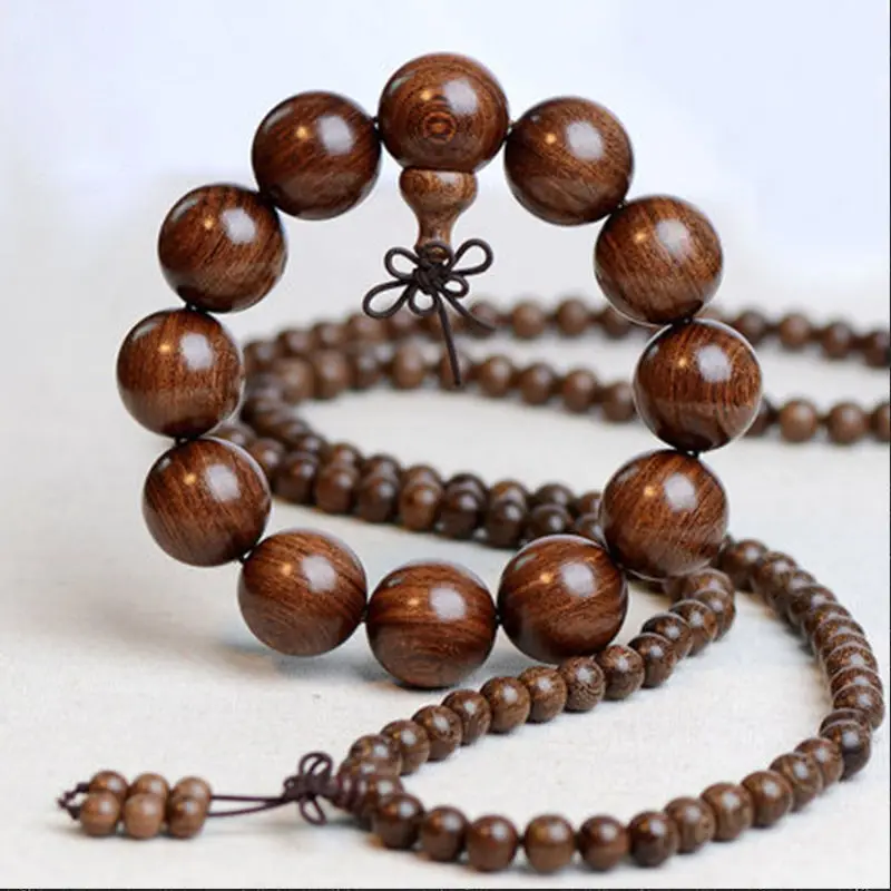 6/8mm Natural Golden Line Golden Sandalwood Ebony Bracelet Buddha Beads 108 Handmade Beads Submerged Golden Sandalwood Bracelet