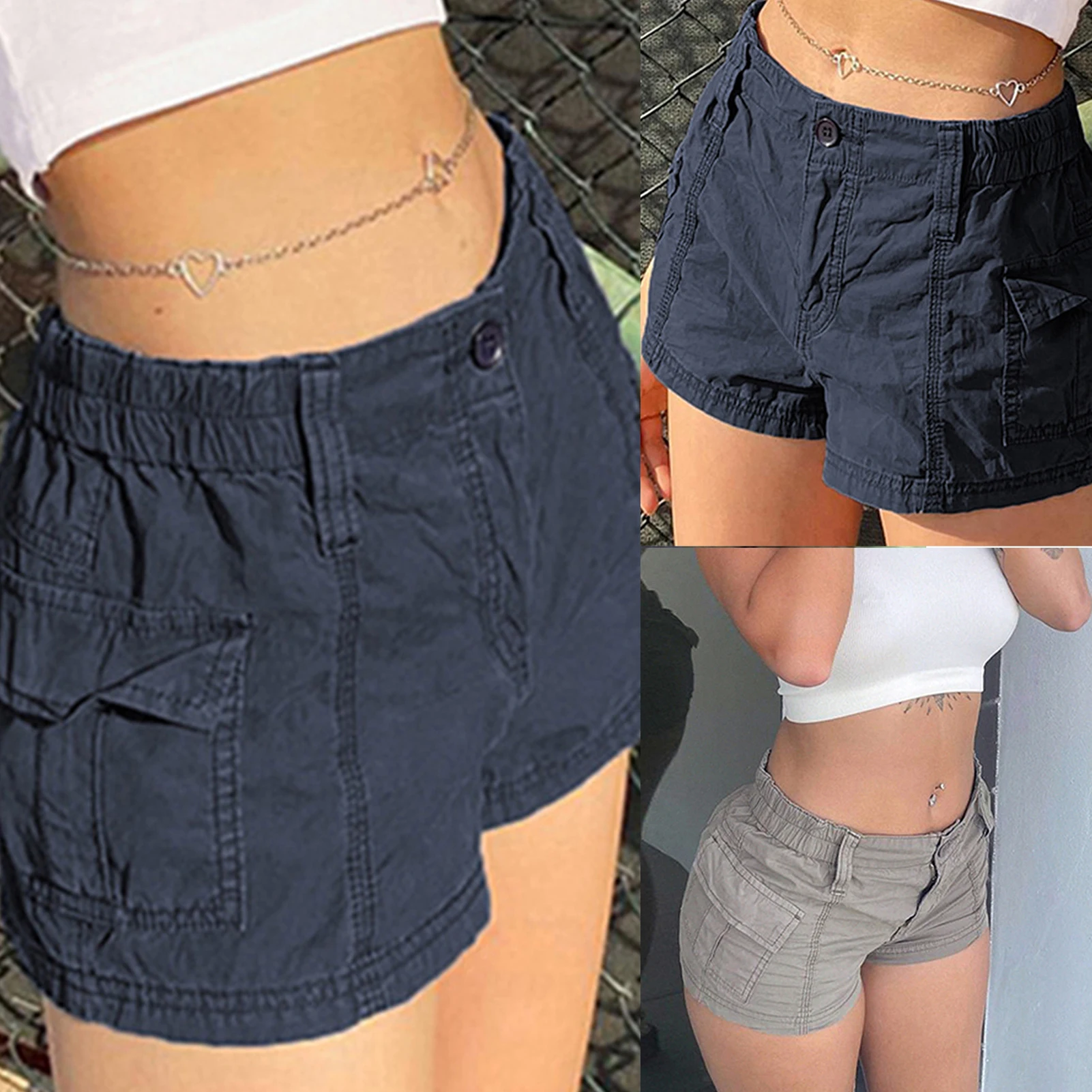 

Denim Shorts Low Waist Solid Color Workwear Cotton Bottoms Jeans Shorts Comfortable Fashion Work Clothes Women Summer Streetwear