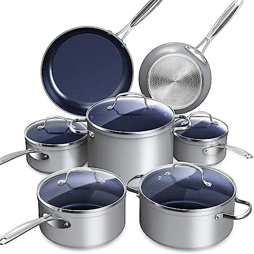 

Duralon Blue Ceramic Nonstick Coated Cookware Set, Diamond Infused Scratch-Resistant, PTFE & PFOA Free, Oven Safe, Induction Bak