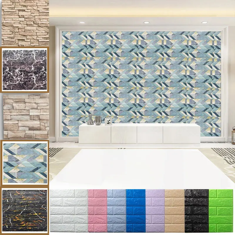 10 Pcs 3D Wall Stickers Panels Self-Adhesive Imitation Brick Waterproof Paper Brick Stone Wallpaper Bedroom Home DIY Decoration