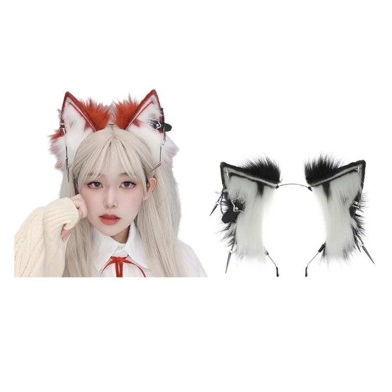 

652F Anime Character Headband Wolf Ears Shape Hair Hoop Plush Carnivals Party Headpiece Cosplay Party Costume Props Unisex