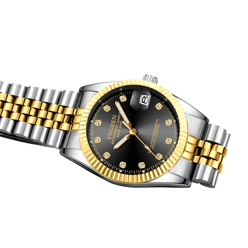 FNGEEN Fashion Couple Watches Stainless Steel Gold Quartz Luxury Women Watches Waterproof Men's Watches Lover Relogios Masculino