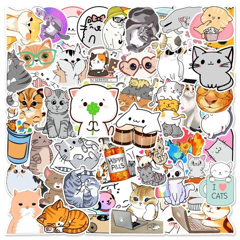 

50pcs Mix Animal Cat Meme Graffiti Stickers Kids Toy Scrapbook Notebook Stationary Guitar Waterproof Funny Sticker Decals Kawaii